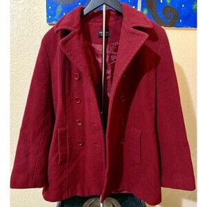 Halston Size 10 Studio double breasted wool blend coat Red